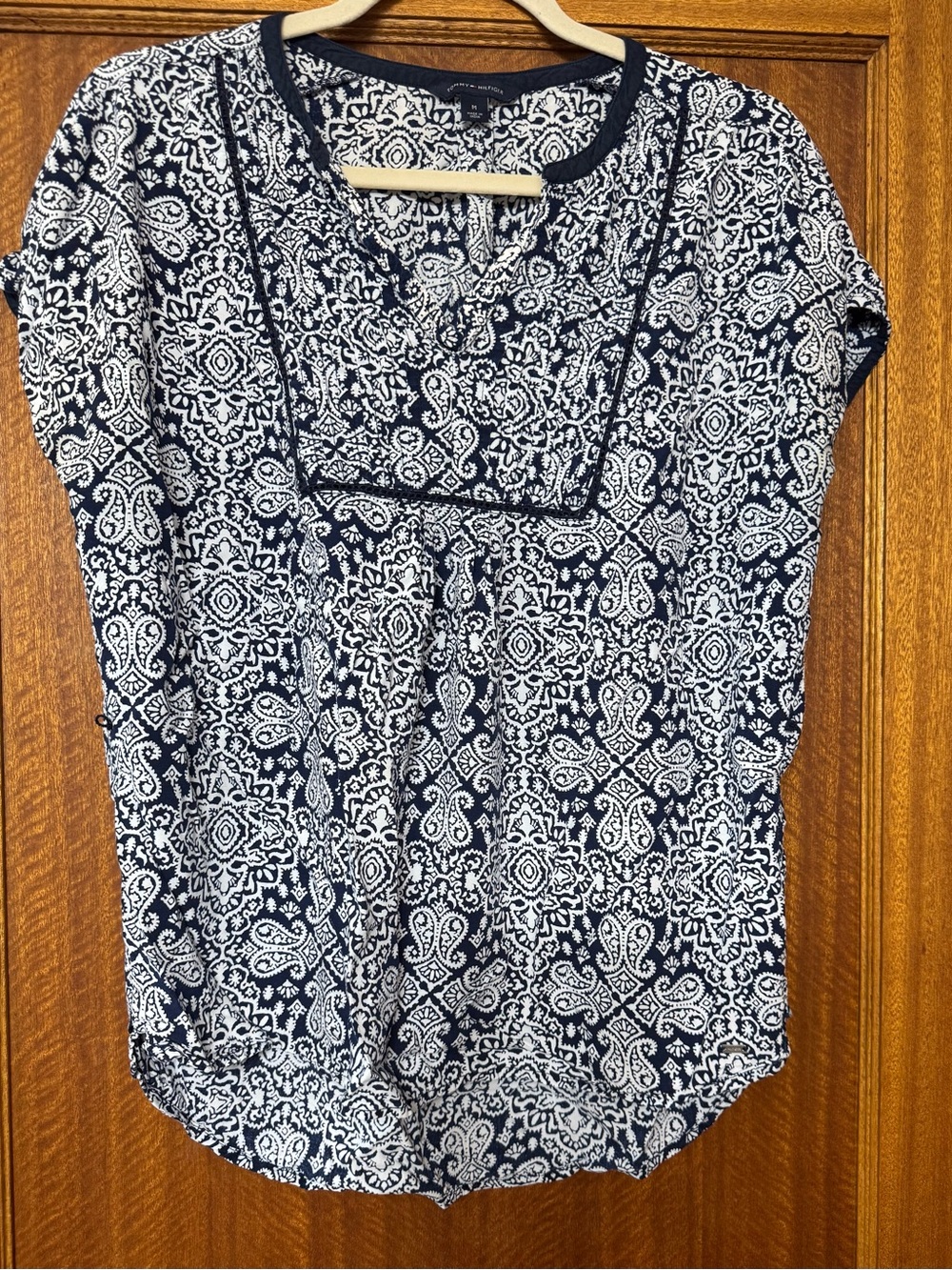 Two Tommy Hilfiger Women’s Printed Short Sleeve Tops, size Medium